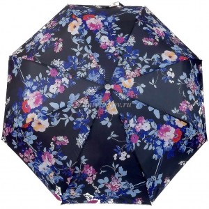 Черный зонт с цветами, в три сложения, Style, полуавтомат, арт.1501-2-16